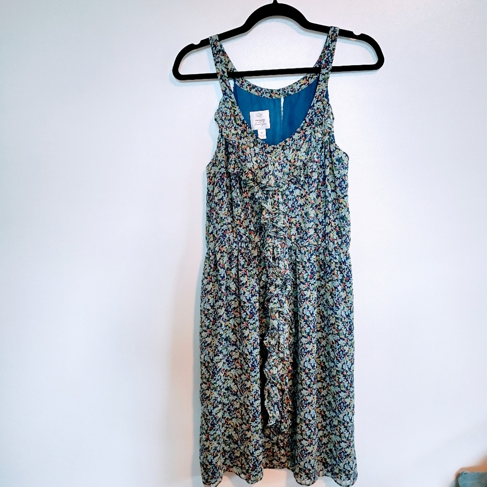 Suzi Chin for Maggy Boutique floral mini dress with ruffle front detail size 12